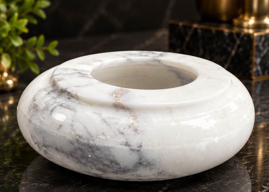 Marble Round Ashtray: handcrafted Natural Makrana marble