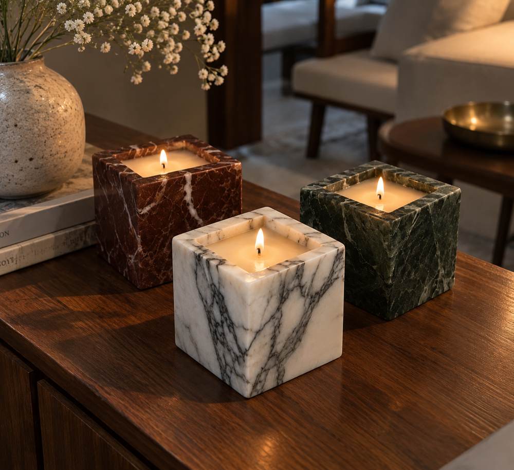 Candle Holders: handcrafted natural marble