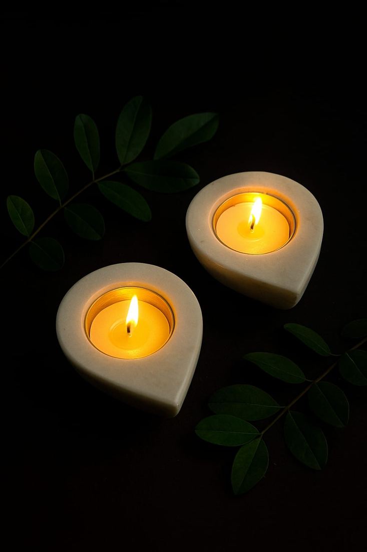 Marble Teardrop Diya: handcrafted Natural marble with a gold-tone cup