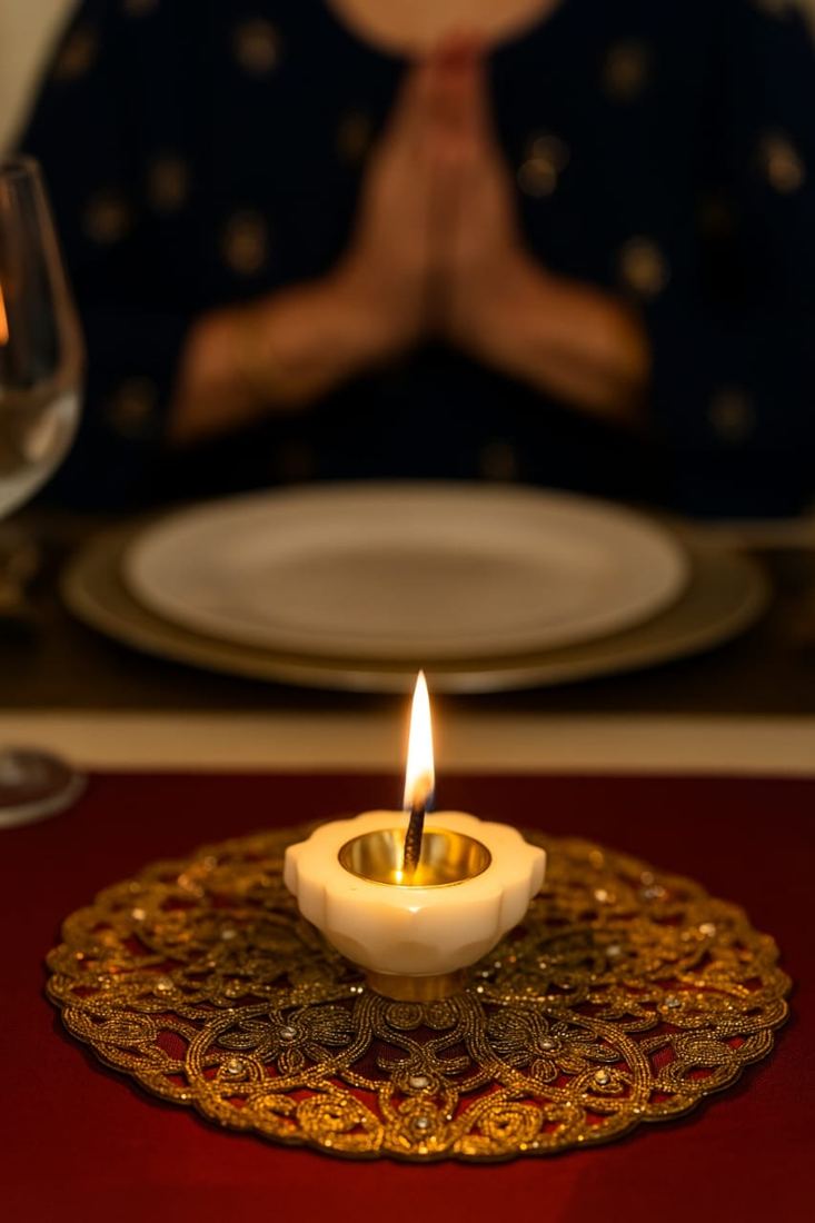 Marble Puja Diya: handcrafted Natural marble with a gold-tone cup
