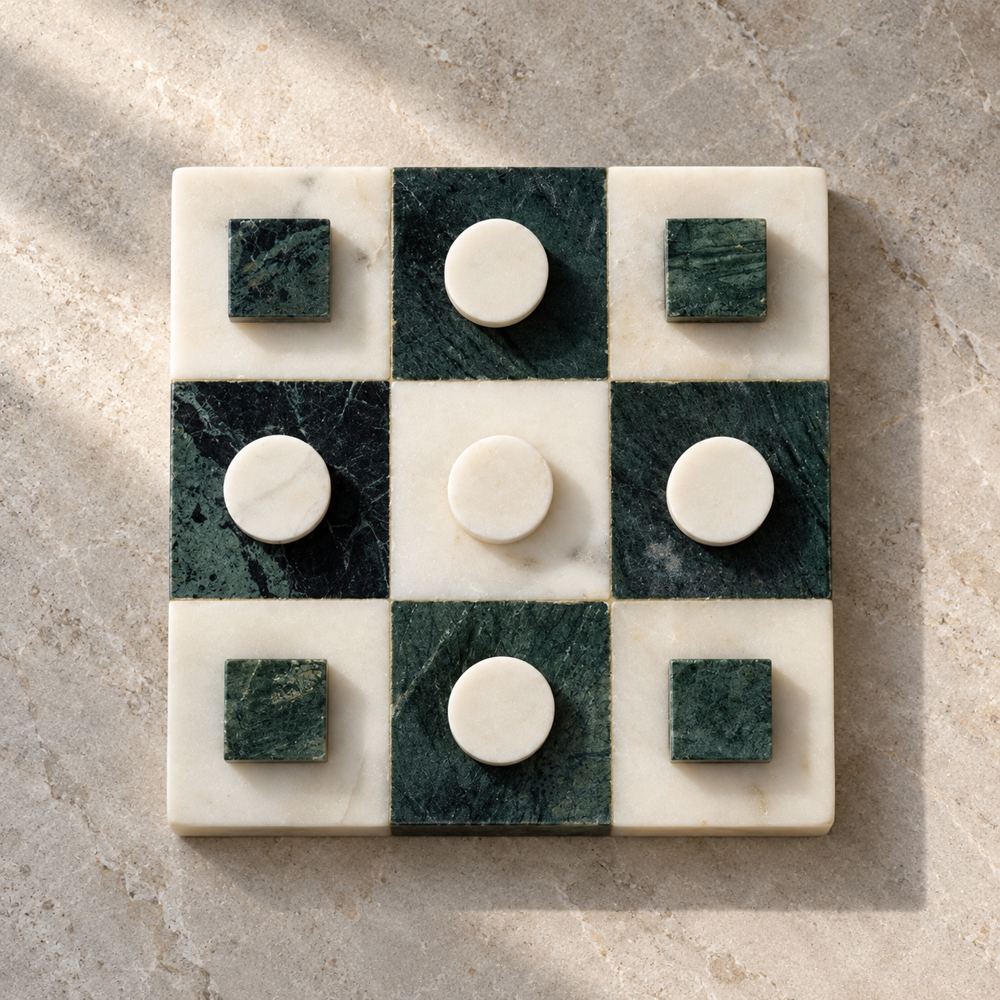 Marble Tic-Tac-Toe Set (Green & White): handcrafted Natural marble
